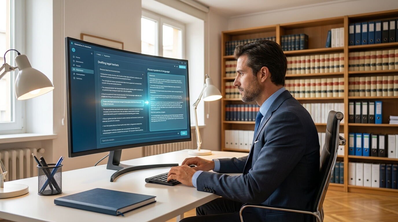 Abogada de un despacho revisando en pantalla el borrador de un contrato generado a partir de sus propias plantillas Abogada de un despacho revisando en pantalla el borrador de un contrato generado a partir de sus propias plantillas