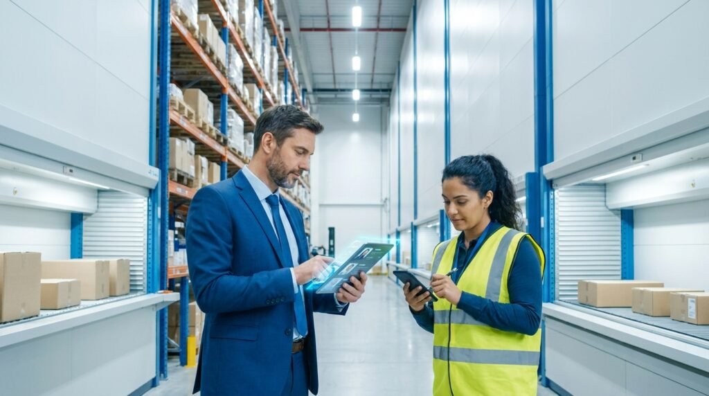 Responsable de una empresa de transporte revisando en pantalla la documentación digital de una nueva incorporación